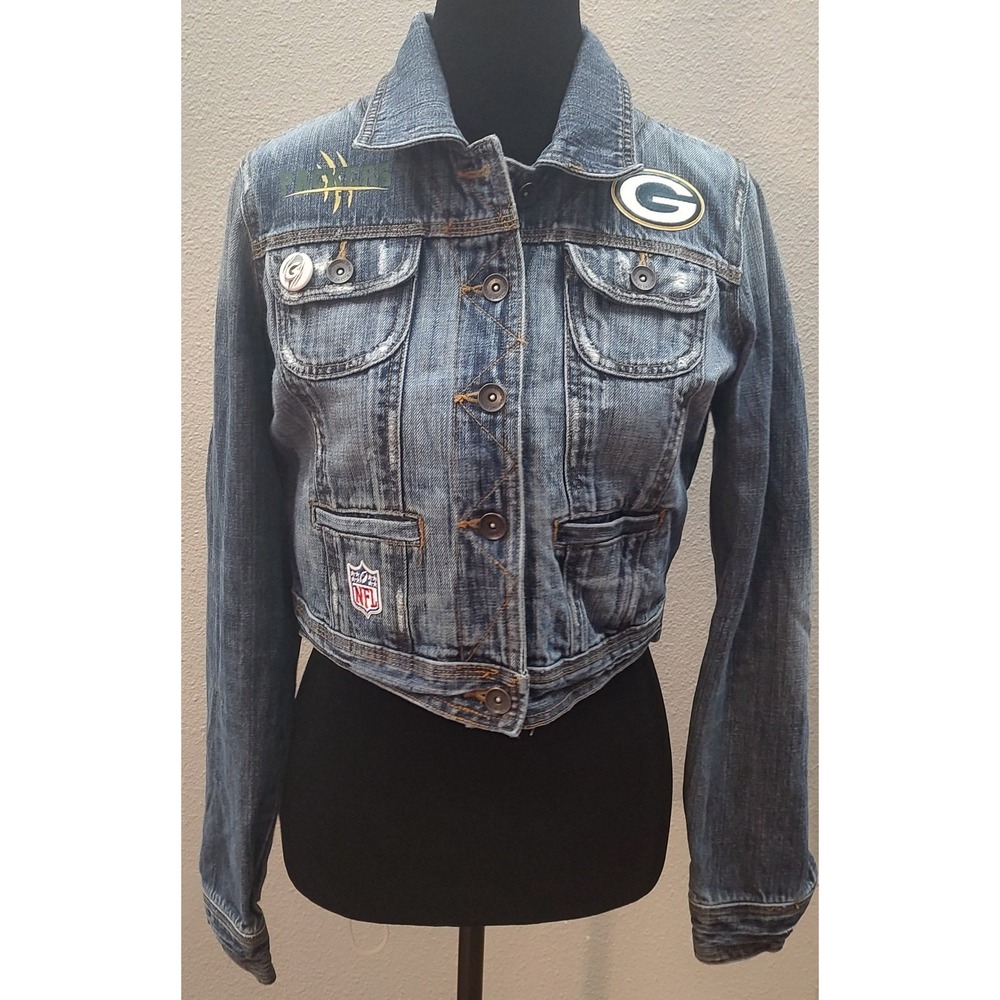 Green Bay Packers Juniors Large Cropped Denim Jacket Football Jean Jacket B18